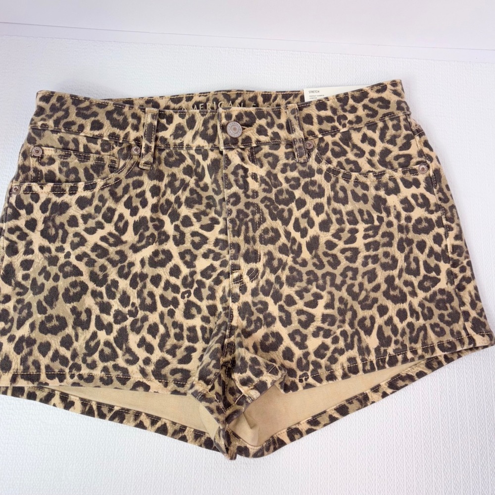 American Eagle Perfect Shortie Leopard Print High Rise Stretch Jean Shorts 4 - Picture 2 of 4